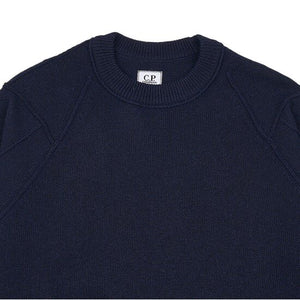 Cp Company Lambswool Lens Knit Sweatshirt In Navy