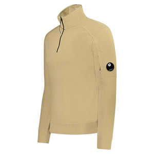 Cp Company Light Fleece Quarter Zip Lens Sweatshirt in Mojade Desert