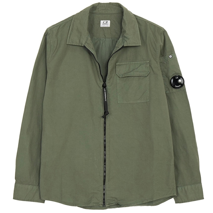 Cp Company Junior Gabardine Long Sleeve Lens Overshirt in Bronze Green