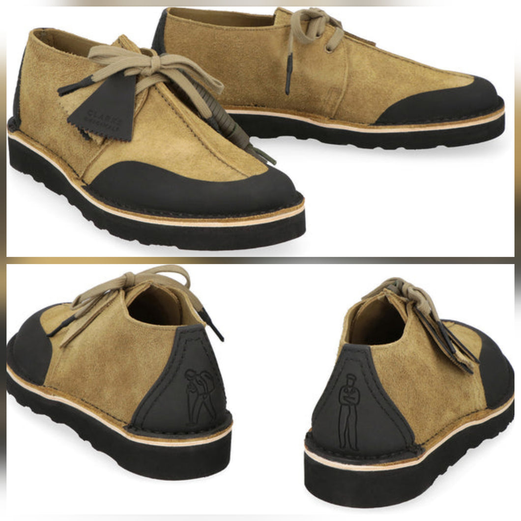 Cp Company X Clarks Desert Trek Leather Suede Shoes In Dark Khaki