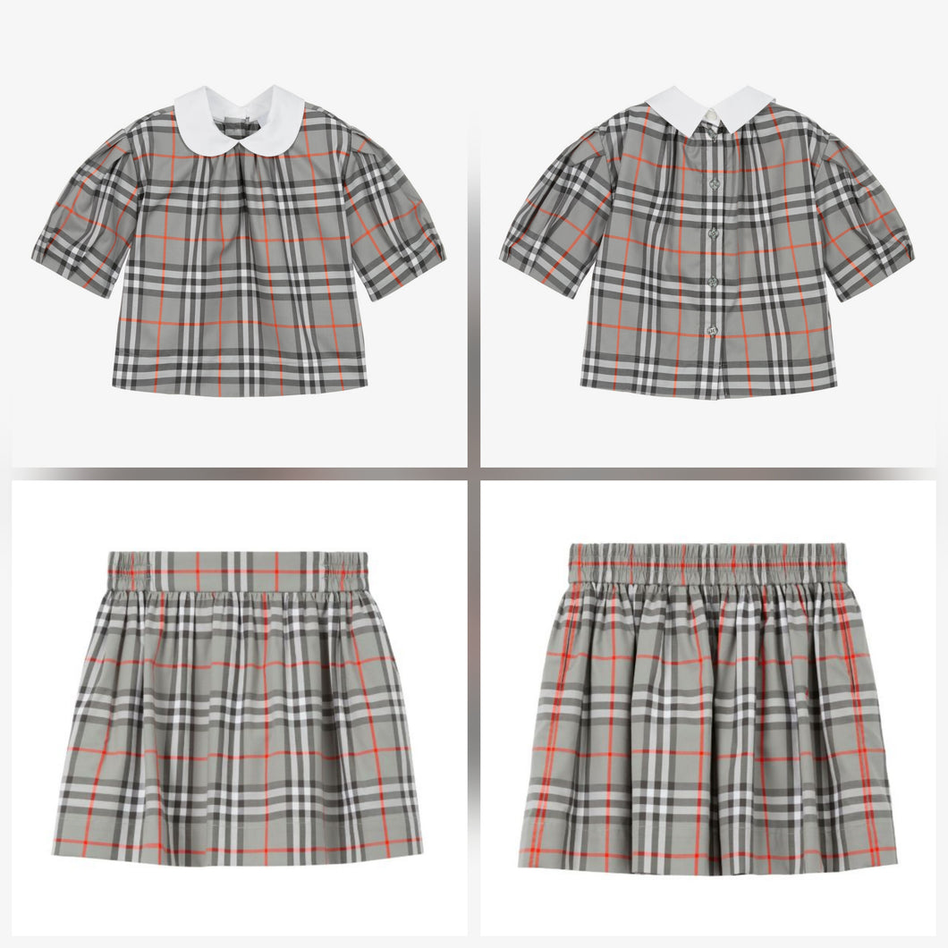 Burberry Junior Blouse & Skirt Set In Grey