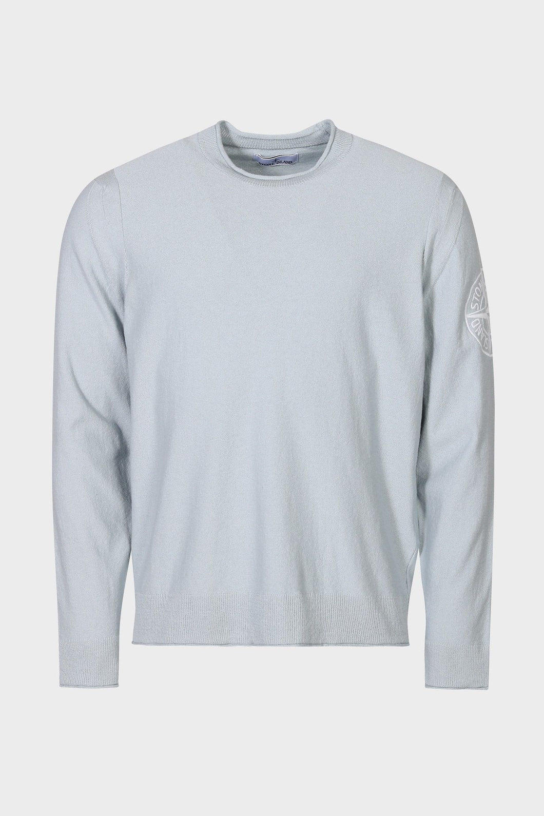 Stone Island Roll Trim Embroidered Logo Sweatshirt in Baby Blue