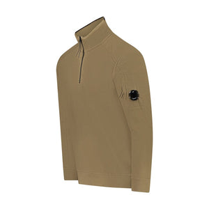 Cp Company Light Fleece Quarter Zip Lens Sweatshirt in Butternut Brown