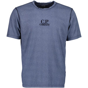 Cp Company Plated Jersey Embroidered Logo T-Shirt Medieval Blue