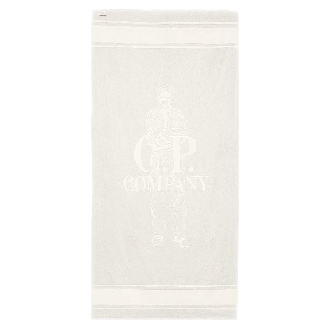 Cp Company Factory Worker Logo Beach Towel in Natural White