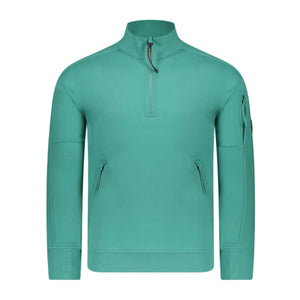 Cp Company Quarter Zip Polo Collar Sweatshirt In Frosty Green