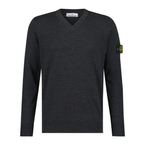 Stone Island Virgin Wool V Neck Sweatshirt in Charcoal