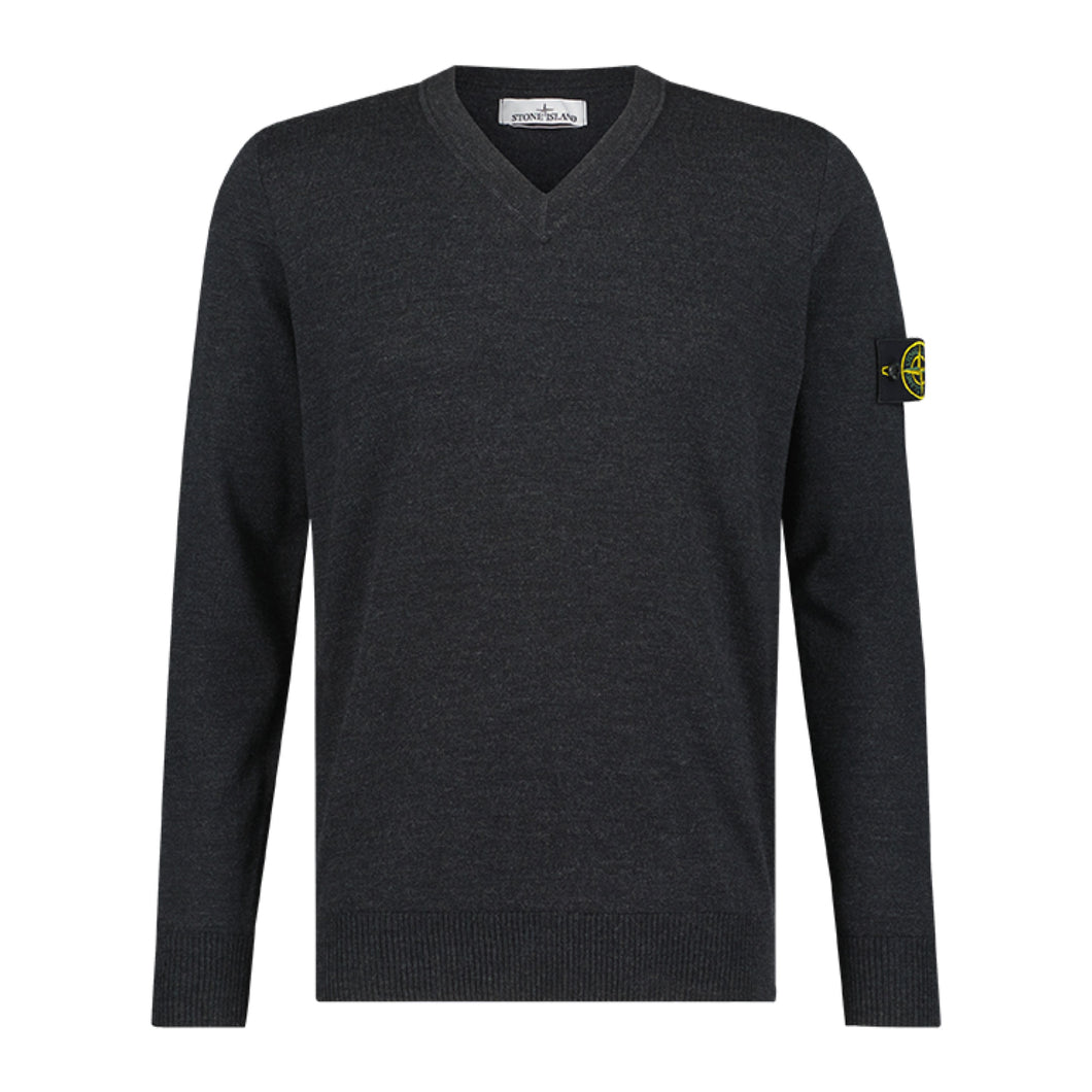 Stone Island Virgin Wool V Neck Sweatshirt in Charcoal TET Clothing