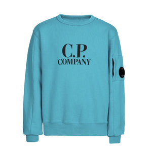 Cp Company Junior Big Logo Lens Crewneck Sweatshirt in Tile Blue