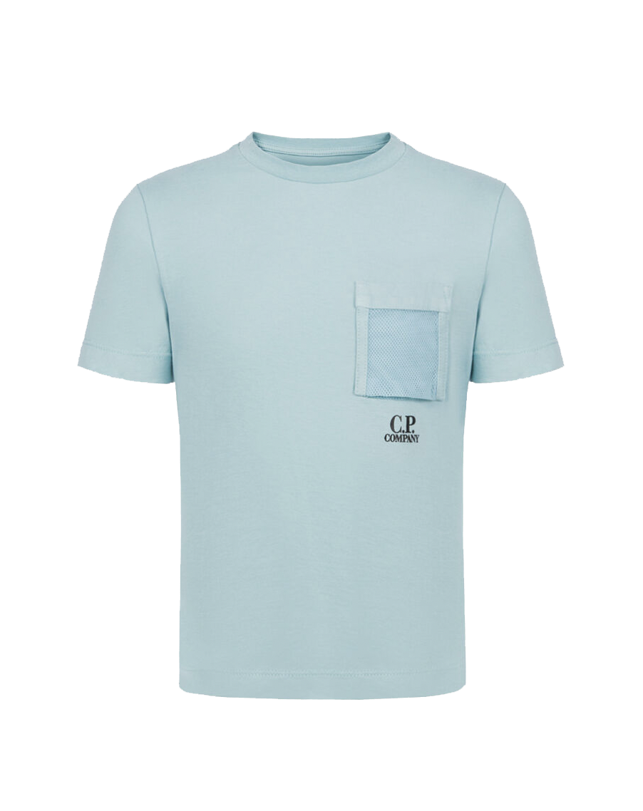 Cp Company Junior Mesh Pocket Small Logo T-Shirt in Mineral Blue