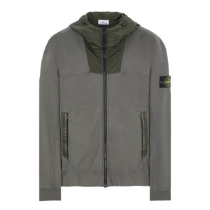 Stone Island Panelled Full Zip Hoodie Musk Green