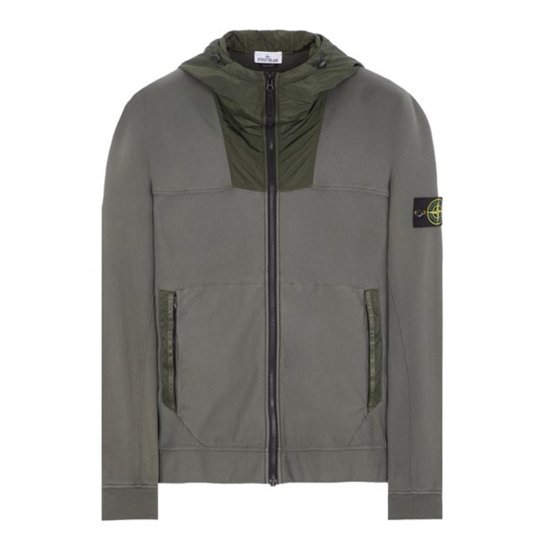 Stone Island Panelled Full Zip Hoodie Musk Green