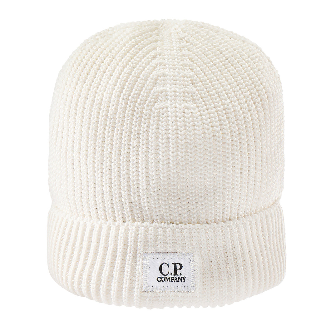 Cp Company Stitch Logo Beanie In White