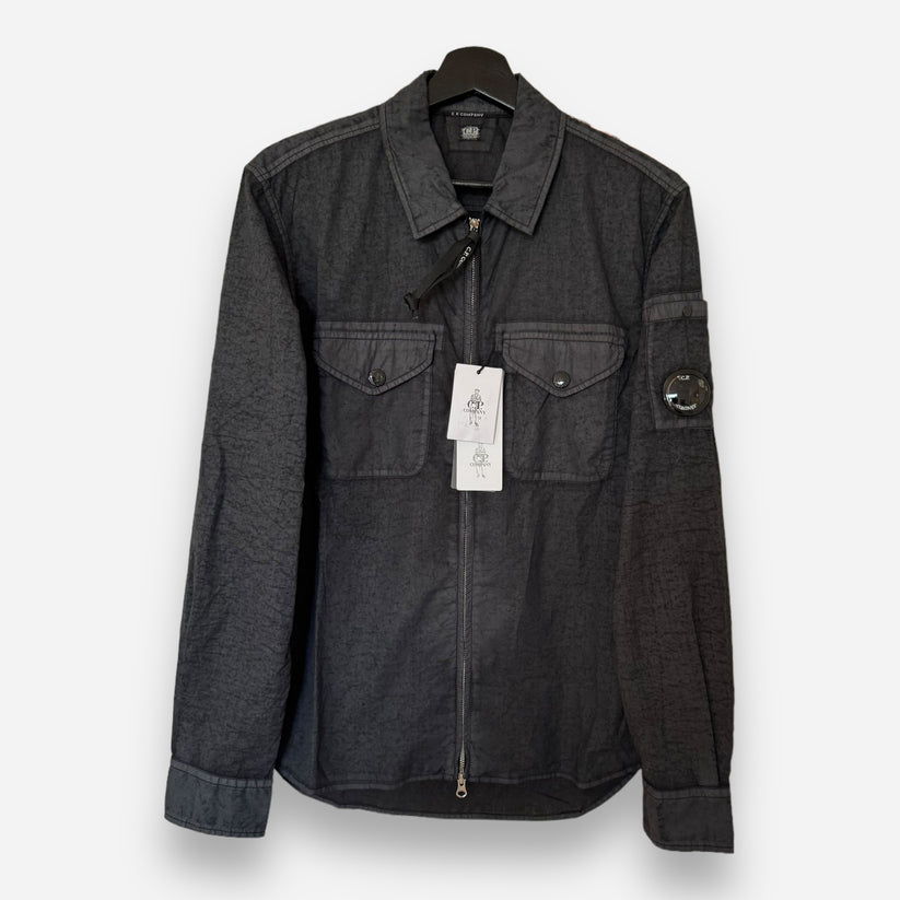 Cp Company Full Zip Cotton Popeline Placcato Overshirt In Black