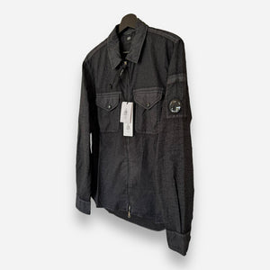 Cp Company Full Zip Cotton Popeline Placcato Overshirt In Black