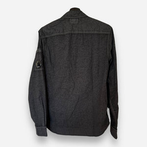 Cp Company Full Zip Cotton Popeline Placcato Overshirt In Black