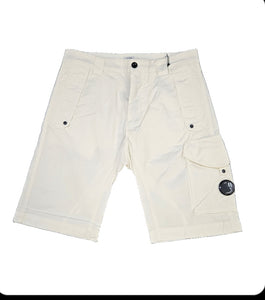 Cp Company Twill Stretch Cargo Shorts In White