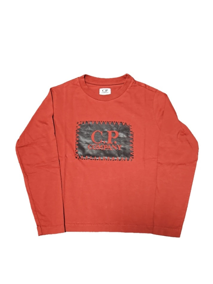 Cp Company Junior Long Sleeved Stamp Logo T-Shirt in Red