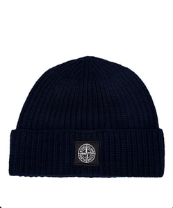 Stone Island Wool Beanie In Navy