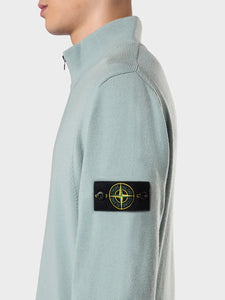 Stone Island Virgin Wool Quarter Zip Sweatshirt Grig Verd