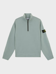 Stone Island Virgin Wool Quarter Zip Sweatshirt Grig Verd