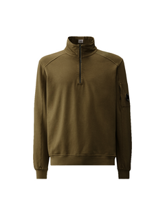 Cp Company Light Fleece Lens Quarter Zip In Ivy Green