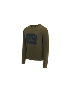 Cp Company Junior Long Sleeved Stamp Logo T-Shirt Ivy Green