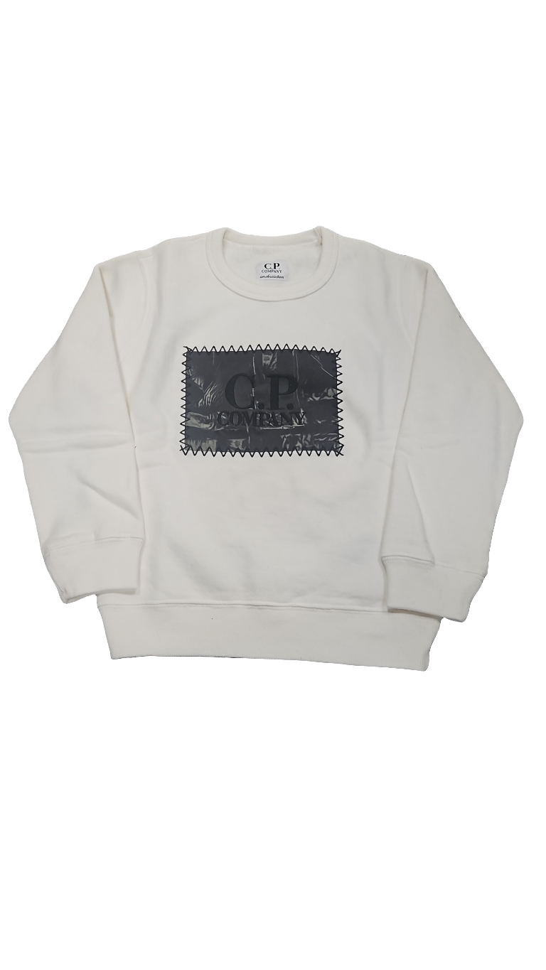 Cp Company Junior Stitch Logo Embroidered Sweatshirt In White