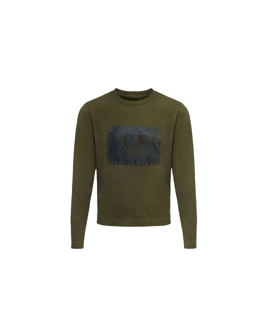 Cp Company Junior Long Sleeved Stamp Logo T-Shirt Ivy Green