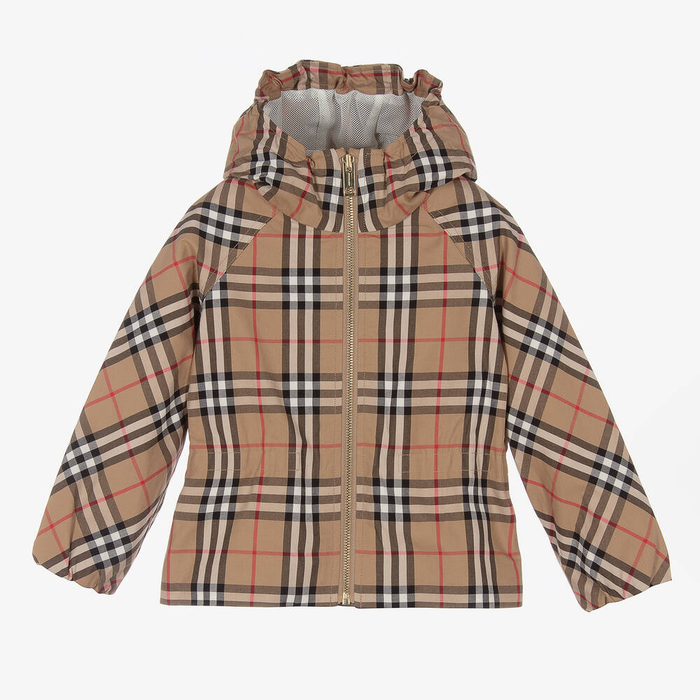 Burberry Junior Girls Beige Checked Jacket In Beige