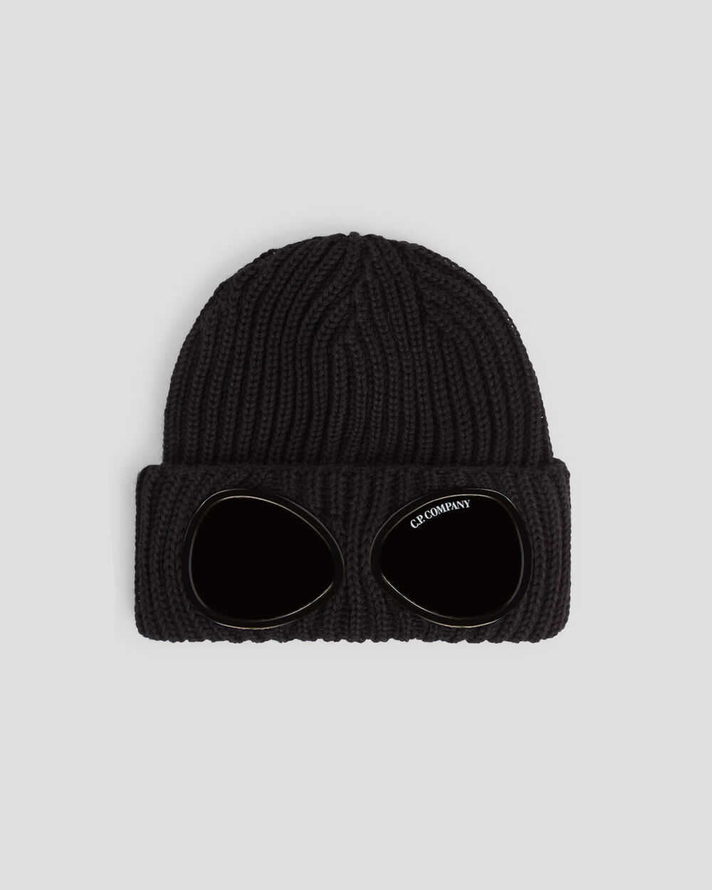 Junior Cp Company Merino Wool Goggle Beanie In Black