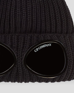 Junior Cp Company Merino Wool Goggle Beanie In Black