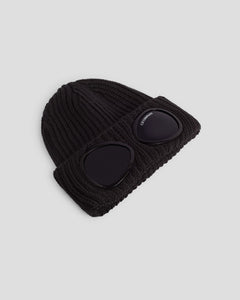 Junior Cp Company Merino Wool Goggle Beanie In Black