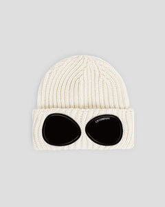 Junior Cp Company Merino Wool Goggle Beanie In White