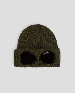 Junior Cp Company Merino Wool Goggle Beanie In Ivy Green