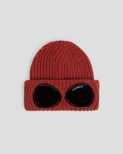 Junior Cp Company Merino Wool Goggle Beanie In Red