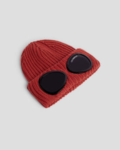 Junior Cp Company Merino Wool Goggle Beanie In Red