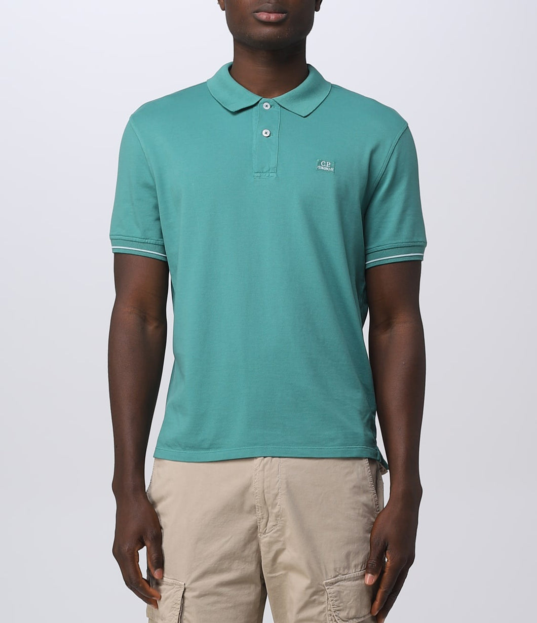 Cp Company Tacting Piquet Logo Polo Shirt In Frosty Green