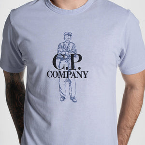 Cp Company British Sailor Textured Print Logo T-Shirt In Cosmic Sky