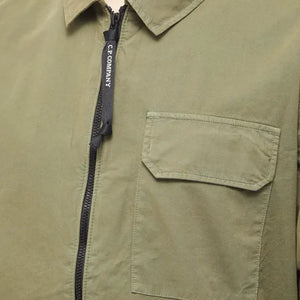 Cp Company Gabardine Full Zip Lens Shirt In Bronze Green (Pre-Order: Due Approx. 28th Feb)