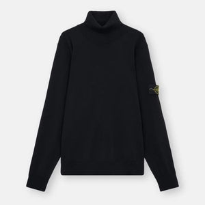 Stone Island Turtle Neck Ribbed Wool Sweatshirt Black