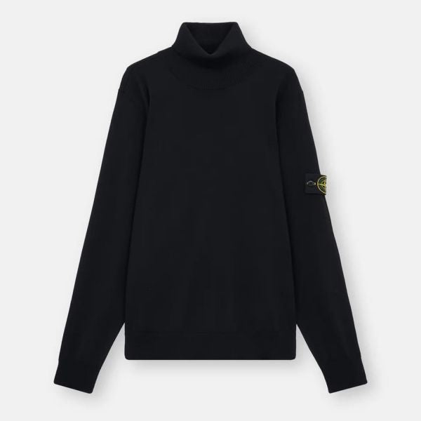 Stone Island Turtle Neck Ribbed Wool Sweatshirt Black