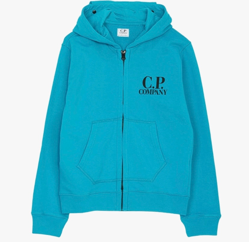 Cp Company Junior Goggle Full Zip Hoodie In Tile Blue