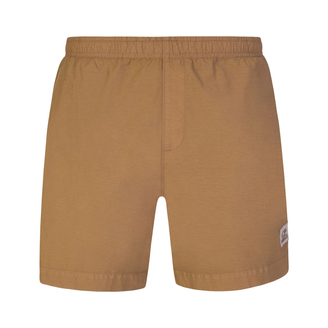 CP Company Flatt Nylon Stitch Logo Swim Shorts in Beige