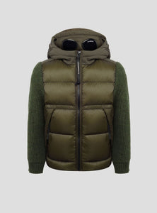 Cp Company Junior Dd Shell Ripstop Mixed Goggle Knitted Jacket In Olive Night