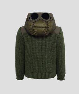 Cp Company Junior Dd Shell Ripstop Mixed Goggle Knitted Jacket In Olive Night