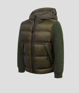 Cp Company Junior Dd Shell Ripstop Mixed Goggle Knitted Jacket In Olive Night