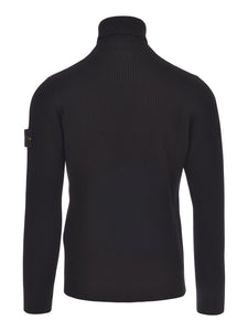 Stone Island Turtle Neck Ribbed Wool Sweatshirt Black