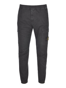 Stone Island Stretch Broken Twill Organic Cotton Old Effect Cargo Pants In Black