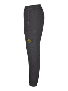 Stone Island Stretch Broken Twill Organic Cotton Old Effect Cargo Pants In Black